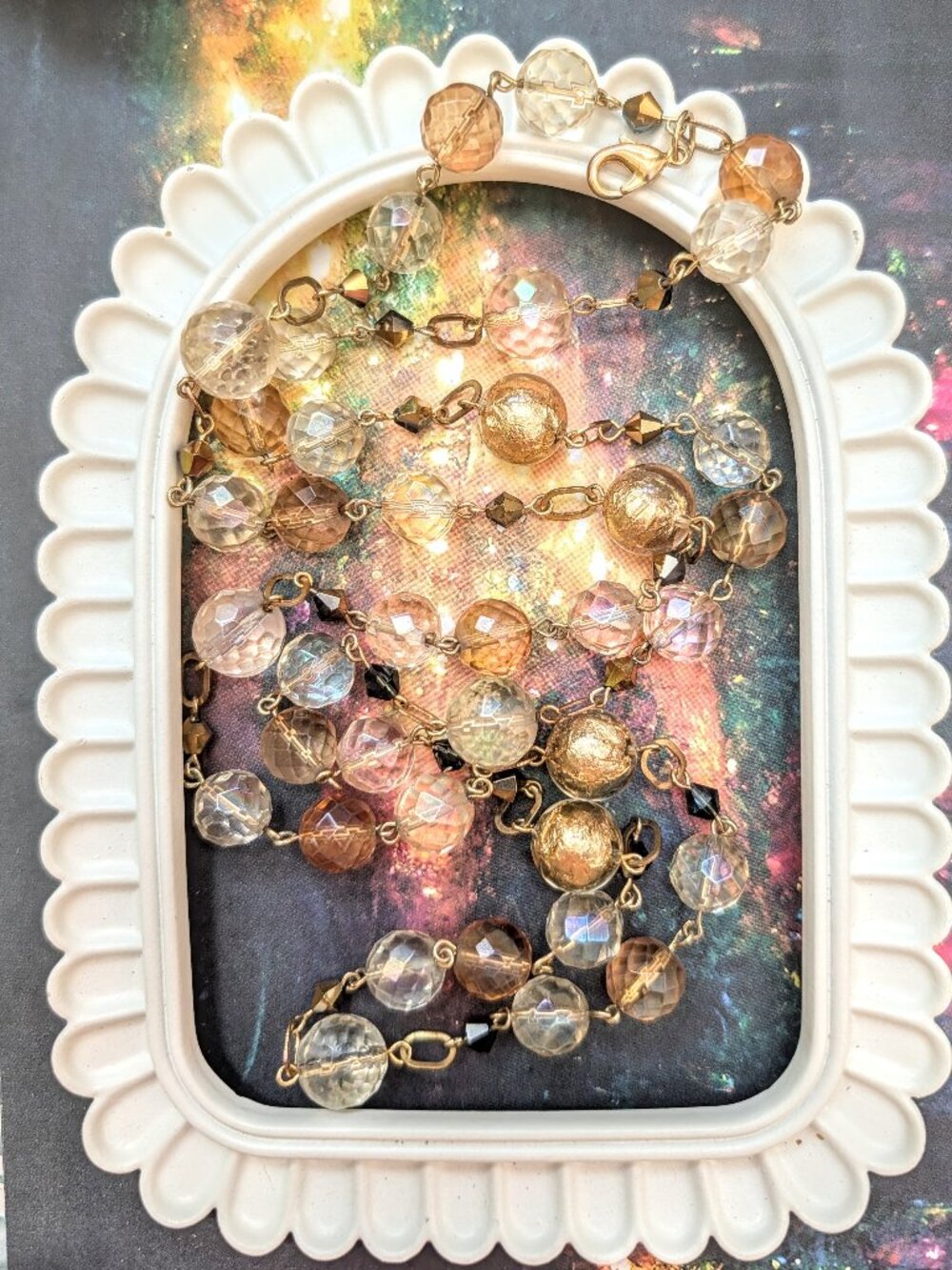 Vintage Double Strand Sparkling Iridescent, Smoky Quartz Color Beaded Necklace